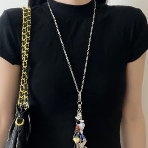 2024 Handmade Color-Block Natural Stone Beaded Long Necklace with Pendant Keychain Bag Charm for Women