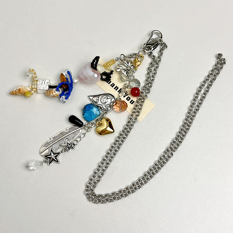 2024 Handmade Color-Block Natural Stone Beaded Long Necklace with Pendant Keychain Bag Charm for Women