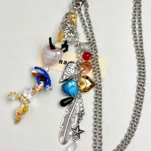 2024 Handmade Color-Block Natural Stone Beaded Long Necklace with Pendant Keychain Bag Charm for Women