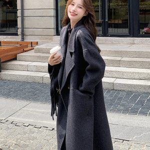 2024 Korean-Style Minimalist Double-Sided Wool Duffle Coat for Women - High-End Loose Fit for Autumn and Winter