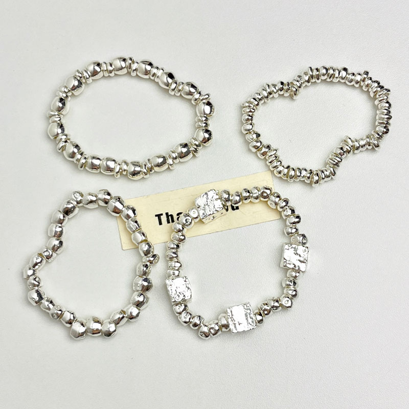 2024 Multi-Layer Irregular Metal Bead Elastic Bracelet for Women, Light Luxury Stacking Bangle, Trendy Niche Jewelry