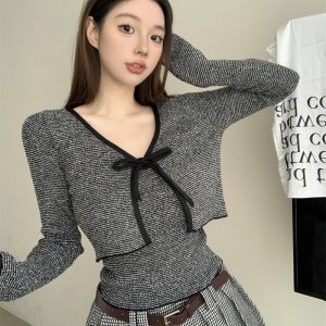 2024 Spring Slim-Fit Bowknot Cardigan and Camisole Set - Stylish Niche Layering Top