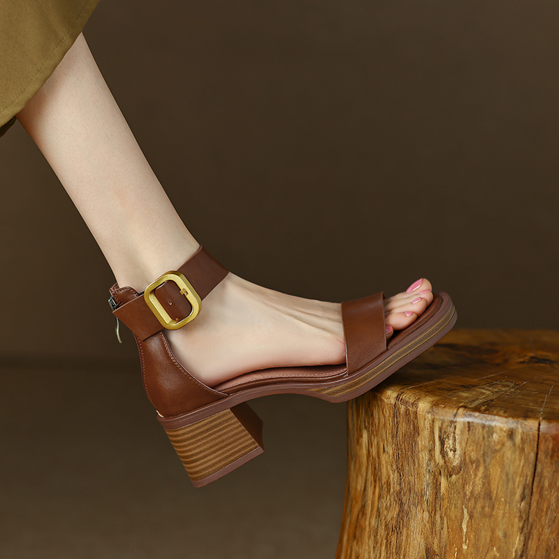 2024 Summer Women's Chunky Heeled Sandals, Open Toe Waterproof Platform, Thick Sole Retro Roman Style Footwear