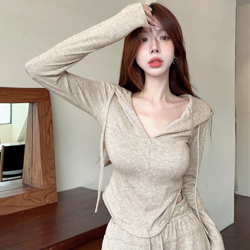 2024 Trendy Street Fashion Casual Hooded Sweatshirt and Wide-Leg Pants Set for Petite Women