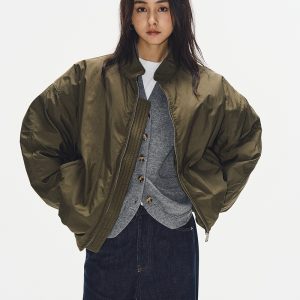 2024 Women's Oversized Military Green Pilot Down Jacket – Trendy American-Style Puffer Coat