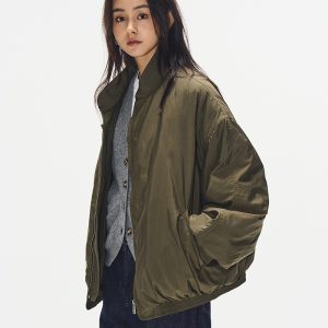 2024 Women's Oversized Military Green Pilot Down Jacket – Trendy American-Style Puffer Coat