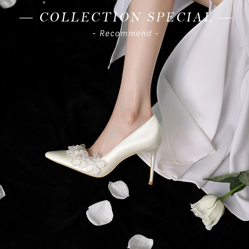 2025 Floral High Heels Bridal Wedding Dress Shoes for Women - Comfortable Princess Style with High-End Appeal