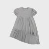 2025 Korean Retro Puff Sleeve Irregular Gray Dress with Short Skirt for Women - Summer Fashion Trend