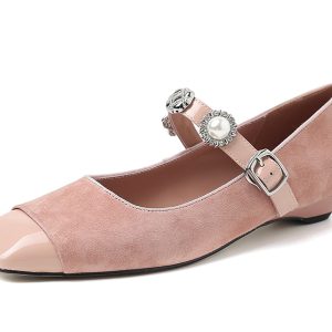 2025 New Women's French Low-Heeled Mary Jane Flats with Pearl Buckle - Genuine Leather, Square-Toe, Chanel-Style, Shallow Mouth
