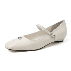 2025 New Women's Genuine Leather Mary Jane Flat Shoes - French Square Toe with Single Strap - Gentle Camellia Design