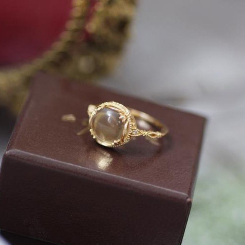 2025 Niche Design Yellow Crystal Egg Face Ring for Women - Exquisite Versatile High-End Open Finger Fashion Jewelry