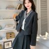 2025 Spring Women's College Style Two-Piece Set - Slim Fit Short Jacket and Pleated Skirt, Trendy Casual Chic