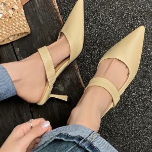 2025 Spring/Summer Korean-Style Pointed-Toe Backless Stiletto High Heels - Closed-Toe Half Slippers in Sheepskin with One-Strap Design