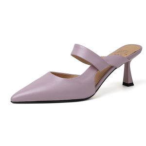 2025 Spring/Summer Korean-Style Pointed-Toe Backless Stiletto High Heels - Closed-Toe Half Slippers in Sheepskin with One-Strap Design