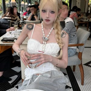 2025 Summer American-Style Lace Trim Camisole for Women - Spicy Girl Irregular Outerwear Top, Waist-Cinching & Slimming