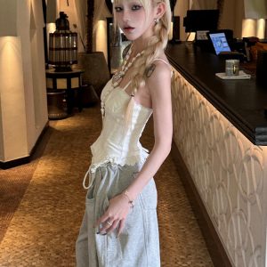 2025 Summer American-Style Lace Trim Camisole for Women - Spicy Girl Irregular Outerwear Top, Waist-Cinching & Slimming