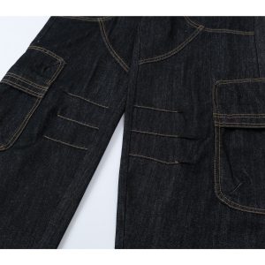 2025 Summer American Vintage Multi-Pocket Baggy Work Pants - Stiff A-Line Jeans for Retro 90s Style