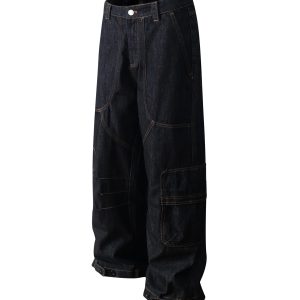 2025 Summer American Vintage Multi-Pocket Baggy Work Pants - Stiff A-Line Jeans for Retro 90s Style