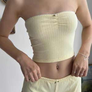 2025 Summer Casual Two-Piece Solid Color Slim Fit Shorts Strapless Homewear Set - Sexy Chic Style for Sweet Girls