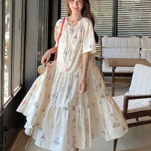 2025 Summer Forest Style Loose Floral Dress for Women - Youthful Mid-Length A-Line Skirt Trend