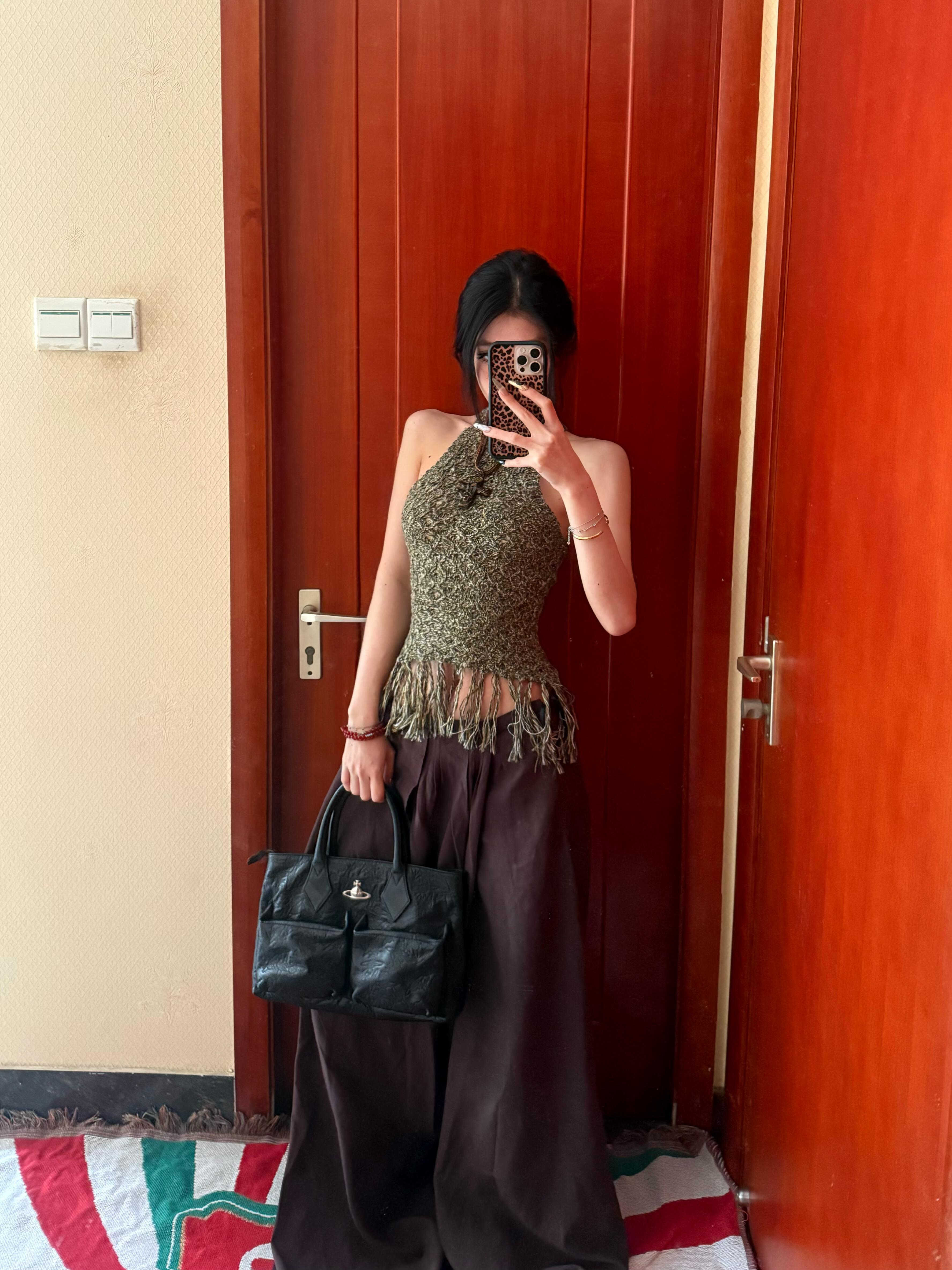 2025 Summer Retro Spicy Girl Backless Woven Vest with Tassel Neck, Slim-Fit Sleeveless Top for Women