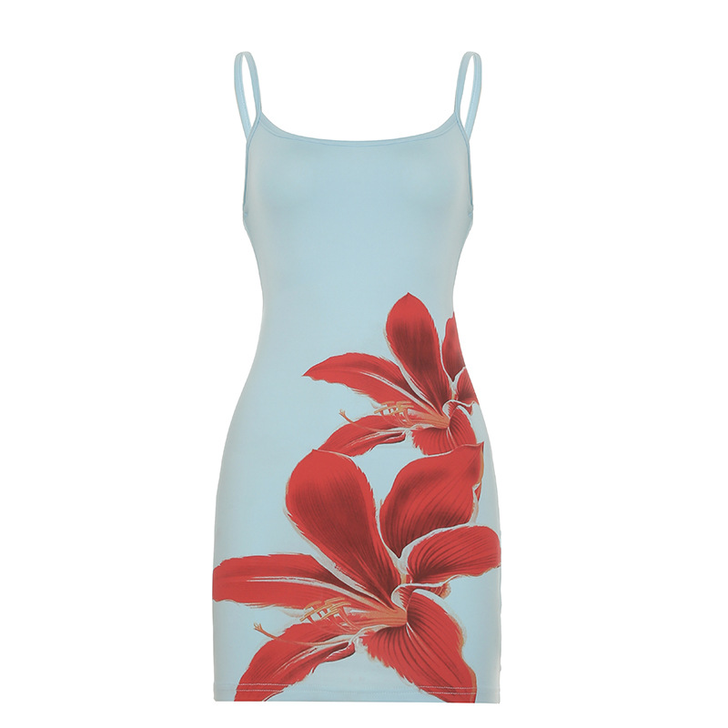 2025 Summer Sexy Strapless Floral Print Bodycon Midi Dress - European and American Style Color-Blocking Fashion