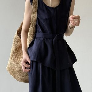 2025 Summer Women’s Old Money Wind Silk Linen Tank Top & Casual Wide Leg Pants Two-Piece Set - Chic Vintage Style