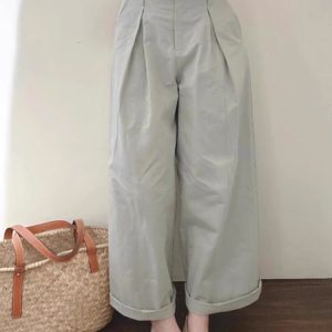 2025 Summer Women's Retro Rolled-Up Nine-Point Casual Wide-Leg Pants - Loose BF Style Relaxed Fit