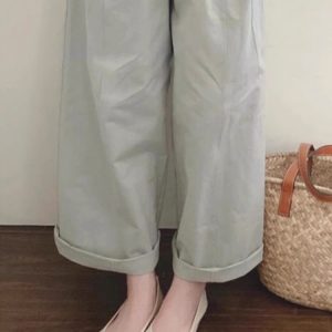 2025 Summer Women's Retro Rolled-Up Nine-Point Casual Wide-Leg Pants - Loose BF Style Relaxed Fit