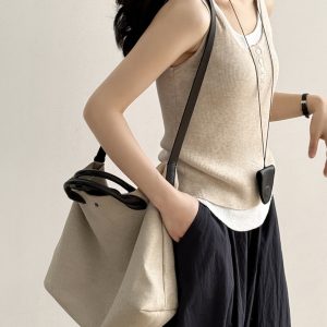 2025 Summer Women's Slim Fit Fake Two-Piece Knitted Vest - Versatile Fashionable Sleeveless Top