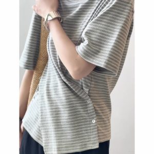 2025 Summer Women's Slim-Fit Striped Short Sleeve T-Shirt - Unique French Style Waist-Defining Casual Top