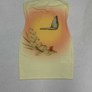 2025 Summer Women's Strapless Bodycon Dress with Butterfly Floral Print - Sexy Sleeveless European & American Fashion