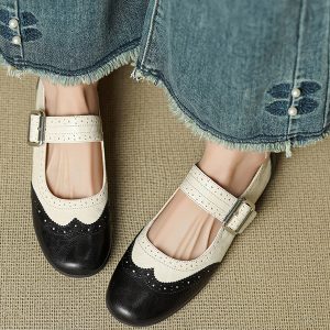 2025 Women's Genuine Leather Mary Jane Flats - French Brogue Small Leather Shoes with Single Strap, Soft Ballet Style