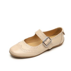 2025 Women's Genuine Leather Mary Jane Flats - French Brogue Small Leather Shoes with Single Strap, Soft Ballet Style