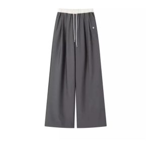25 Summer Color-Block Ruffled Tie Casual Long Pants - Korean Style Straight Leg Design