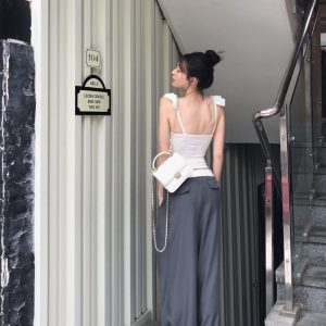 25 Summer Color-Block Ruffled Tie Casual Long Pants - Korean Style Straight Leg Design