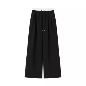 25 Summer Color-Block Ruffled Tie Casual Long Pants - Korean Style Straight Leg Design