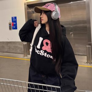 3D Embroidered Handmade Silk Screen Printed Short Wide Clean Fit Pullover Hoodie for Women - Trendy Casual Fashion