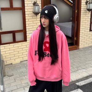 3D Embroidered Handmade Silk Screen Printed Short Wide Clean Fit Pullover Hoodie for Women - Trendy Casual Fashion