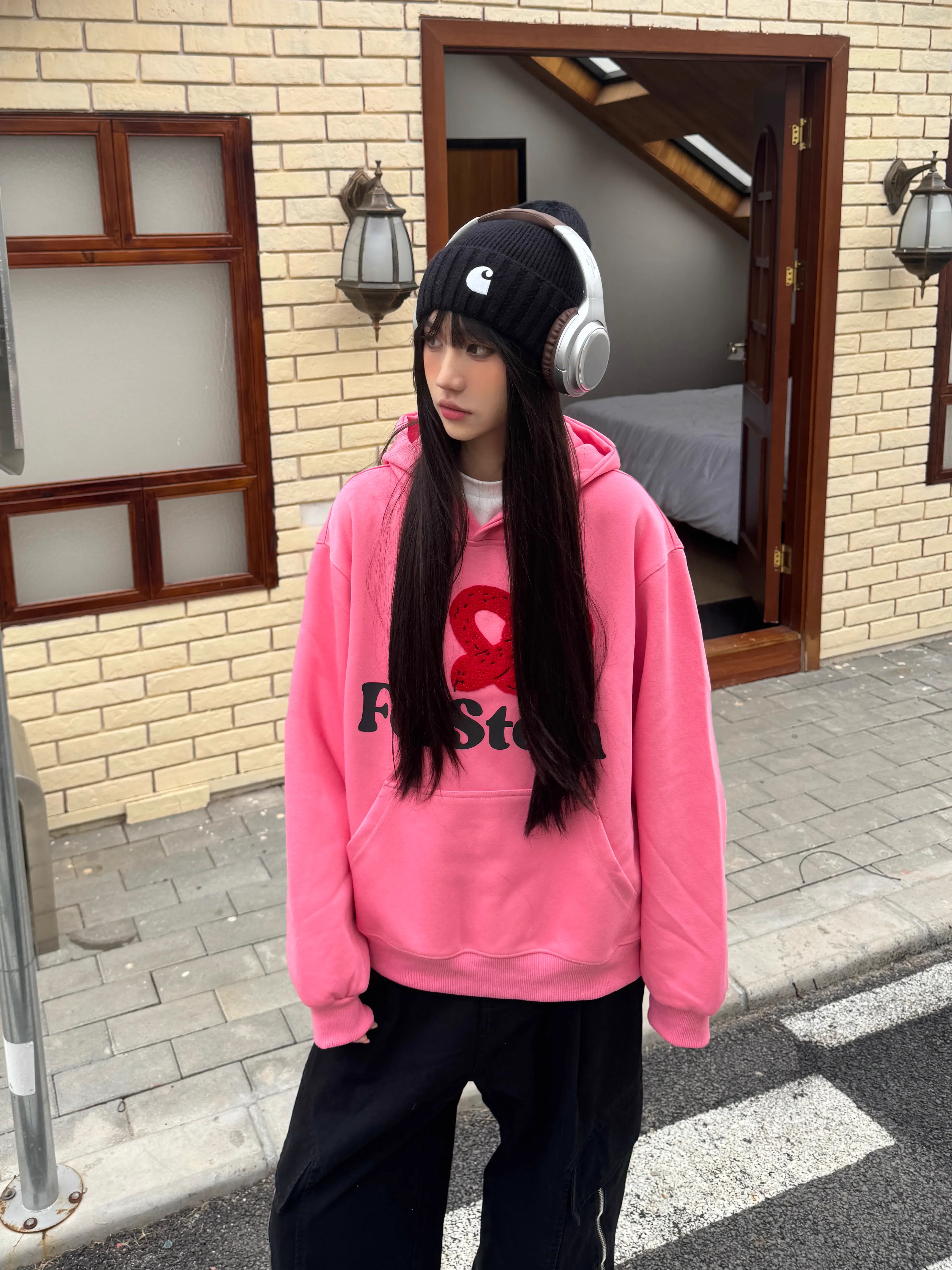 3D Embroidered Handmade Silk Screen Printed Short Wide Clean Fit Pullover Hoodie for Women - Trendy Casual Fashion
