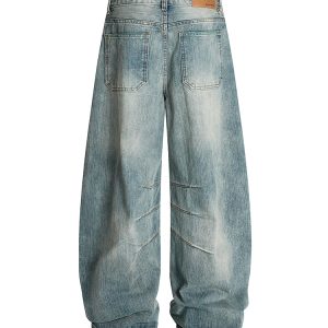 3D Scratch Cat Whiskers Baggy Summer Vintage Distressed Wide-Leg Jeans for a 90s American Style Look
