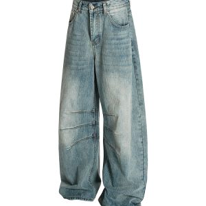 3D Scratch Cat Whiskers Baggy Summer Vintage Distressed Wide-Leg Jeans for a 90s American Style Look