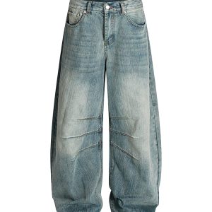 3D Scratch Cat Whiskers Baggy Summer Vintage Distressed Wide-Leg Jeans for a 90s American Style Look