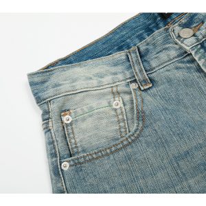 3D Scratch Cat Whiskers Baggy Summer Vintage Distressed Wide-Leg Jeans for a 90s American Style Look