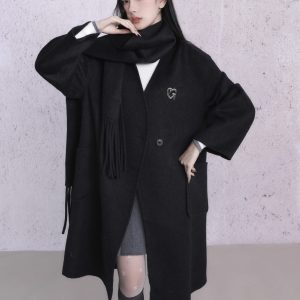 70% Wool Handmade Reversible Overcoat with Scarf - Stylish and Affordable Winter Outerwear, Perfect for Layering and Warmth