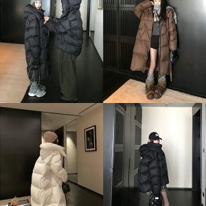 90% White Duck Down Cloud Zero Pressure Hooded Long Knee-Length Winter Down Jacket for Women