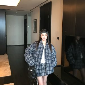 90% White Duck Down INS Style Patterned Down Jacket and Pleated Skirt Set for Women - Winter Fashion, 90s Inspired Look