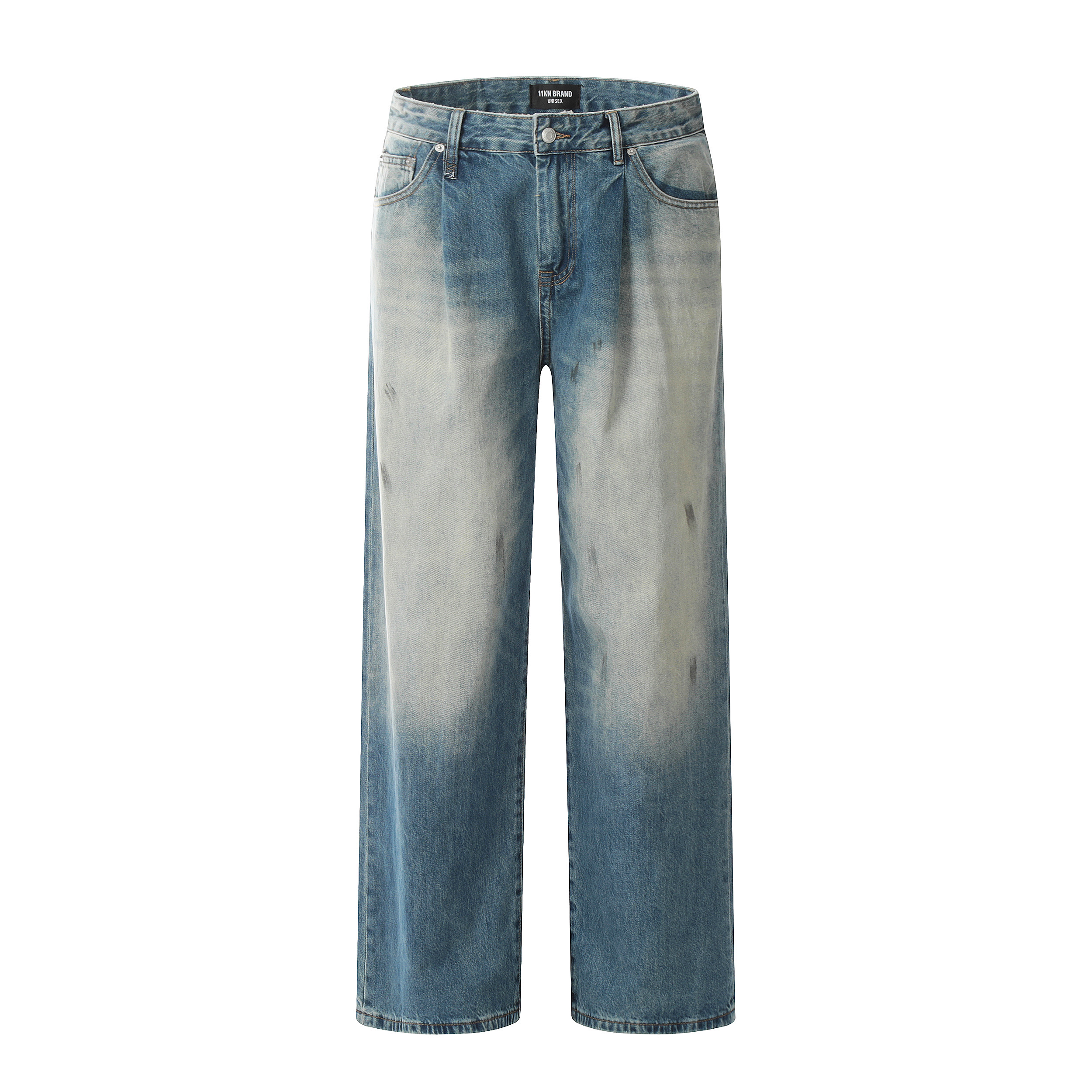 90s Inspired Loose Fit Tie-Dye Wide-Leg Jeans for Women - Retro Hip-Hop Street Style, Slimming Design, Casual Blue Wash