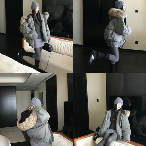 90s Inspired Women's White Duck Down Jacket with Large Raccoon Fur Collar - Thick Warm Winter Coat