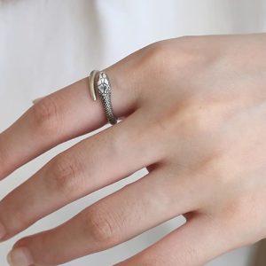 925 Sterling Silver Vintage Ouroboros Snake Ring - Antique Finish Infinite Symbol Jewelry in Dark Style